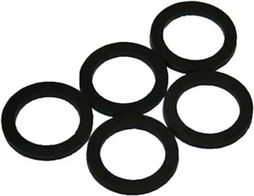 Fünf schwarze Dichtungsringe auf weißem Hintergrund, die zum Beispiel in Bosch Produkten verwendet werden können.